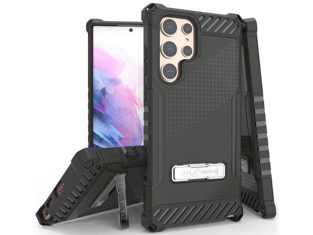 Black Hybrid Anti-Shock Case Cover Kickstand and Strap for Galaxy S22 Ultra 5G