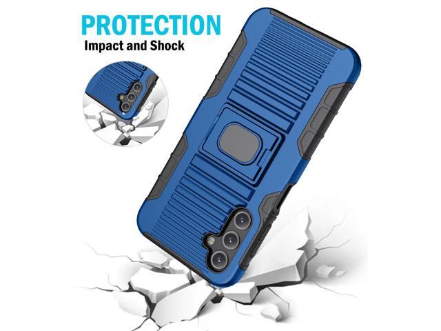 Blue Rugged Case with Ring Grip Stand for Samsung Galaxy A14 5G Phone