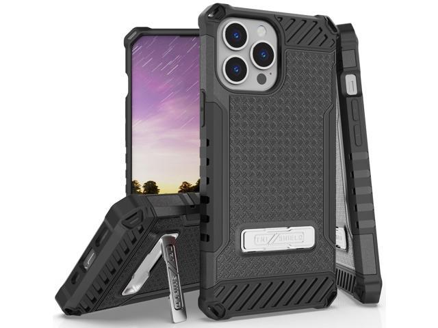 Black Hybrid Anti-Shock Case Cover w/ Kickstand and Strap for iPhone 13 Pro Max