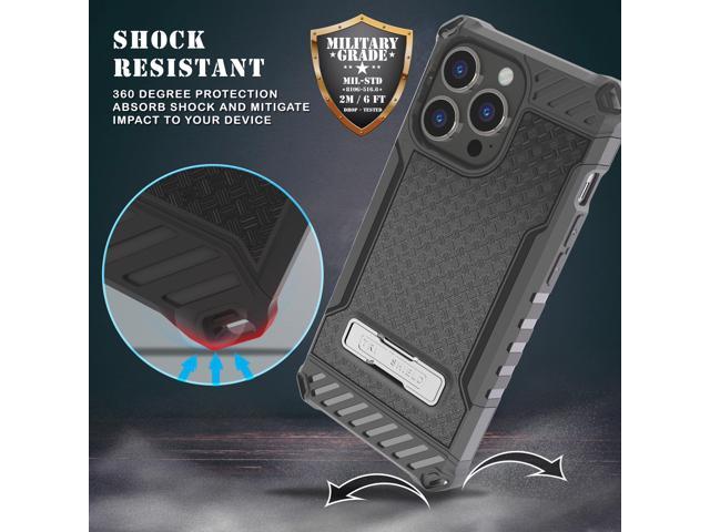 Black Hybrid Anti-Shock Case Cover w/ Kickstand and Strap for iPhone 13 Pro Max