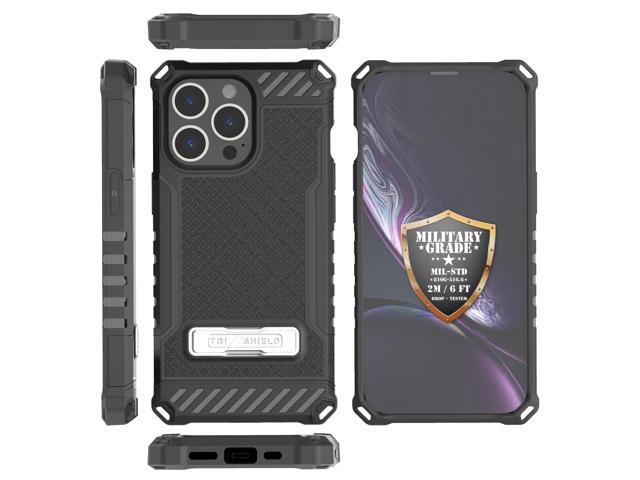 Black Hybrid Anti-Shock Case Cover w/ Kickstand and Strap for iPhone 13 Pro Max