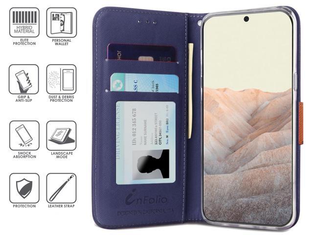 Navy/Brown Wallet Case Credit Card ID Slot Lanyard Strap for Google Pixel 6 Pro