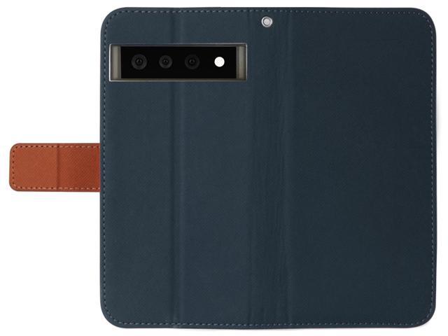 Navy/Brown Wallet Case Credit Card ID Slot Lanyard Strap for Google Pixel 6 Pro