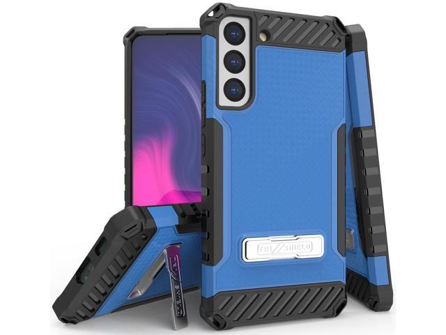 Blue Hybrid Anti-Shock Case Cover w/ Kickstand and Strap for Galaxy S22 Plus 5G