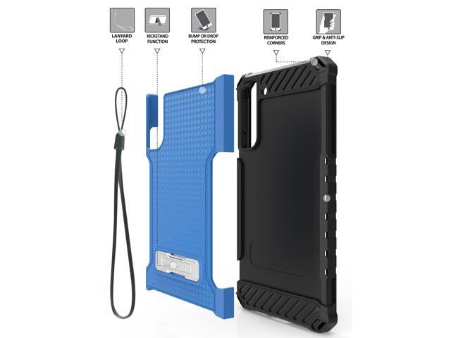 Blue Hybrid Anti-Shock Case Cover w/ Kickstand and Strap for Galaxy S22 Plus 5G