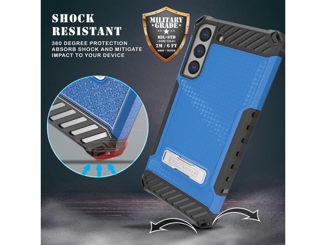 Blue Rugged Case Cover with Stand + Belt Clip Holster + Strap for Galaxy S22 5G