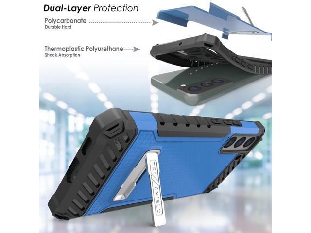 Blue Rugged Case Cover with Stand + Belt Clip Holster + Strap for Galaxy S22 5G