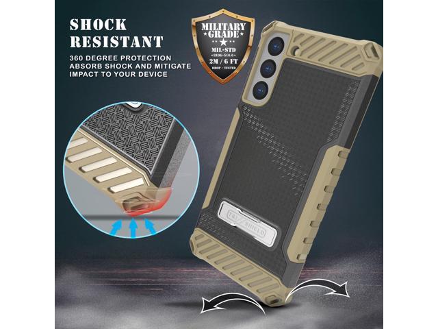 Brown Rugged Case Cover with Stand + Belt Clip Holster + Strap for Galaxy S22 5G