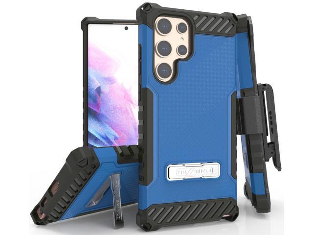 Blue Rugged Case Cover Stand + Belt Clip Holster + Strap for Galaxy S22 Ultra 5G