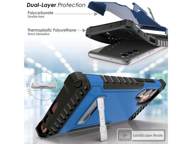 Blue Rugged Case Cover Stand + Belt Clip Holster + Strap for Galaxy S22 Ultra 5G