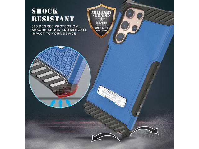 Blue Rugged Case Cover Stand + Belt Clip Holster + Strap for Galaxy S22 Ultra 5G
