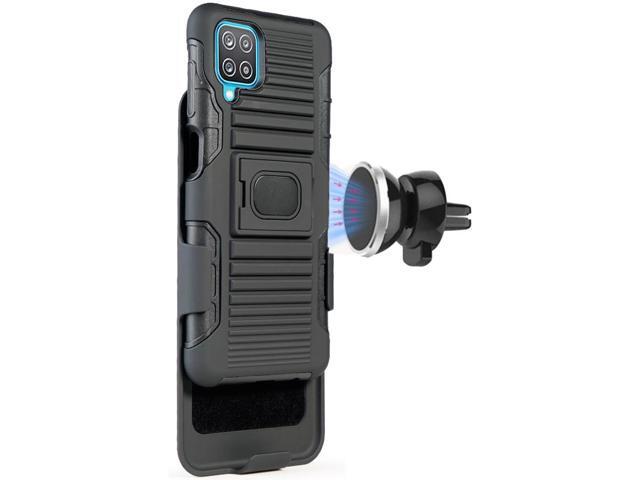 Black Rugged Case Stand Belt Clip Magnetic Car Mount for Samsung Galaxy A12 5G