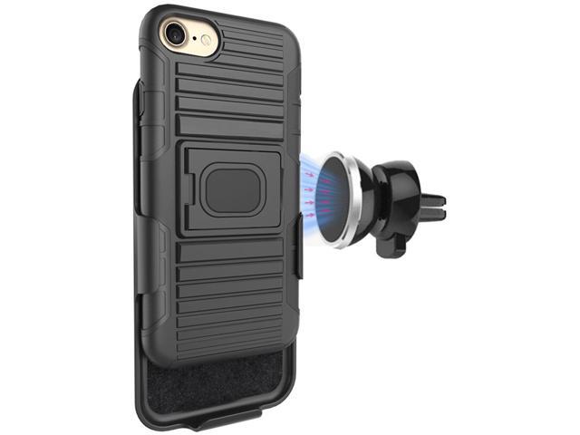 Black Rugged Case Stand Belt Clip Magnetic Car Mount for iPhone SE 2022/2020