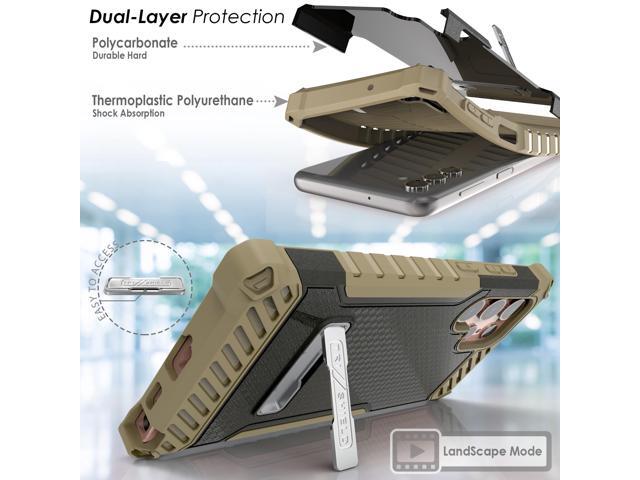 Brown Rugged Case Cover with Stand + Belt Clip + Strap for Galaxy S22 Ultra 5G
