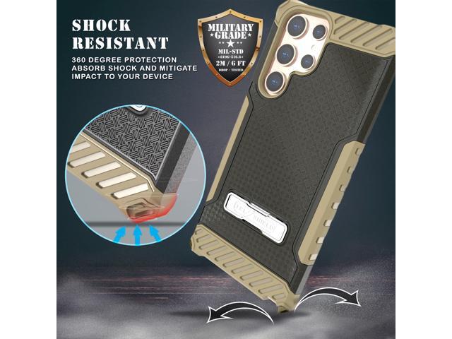 Brown Rugged Case Cover with Stand + Belt Clip + Strap for Galaxy S22 Ultra 5G