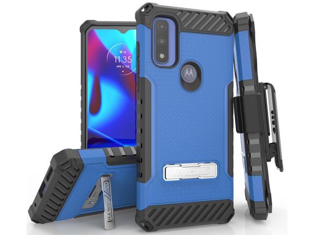 Rugged Blue Case Cover Stand + Belt Clip + Strap for Moto G Pure / G Power 2022