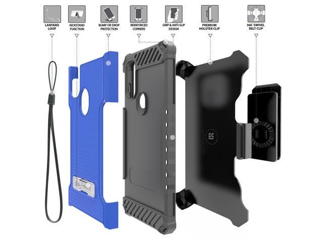 Rugged Blue Case Cover Stand + Belt Clip + Strap for Moto G Pure / G Power 2022