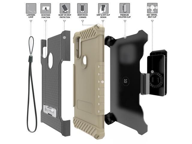 Rugged Brown Case Cover Stand + Belt Clip + Strap for Moto G Pure / G Power 2022