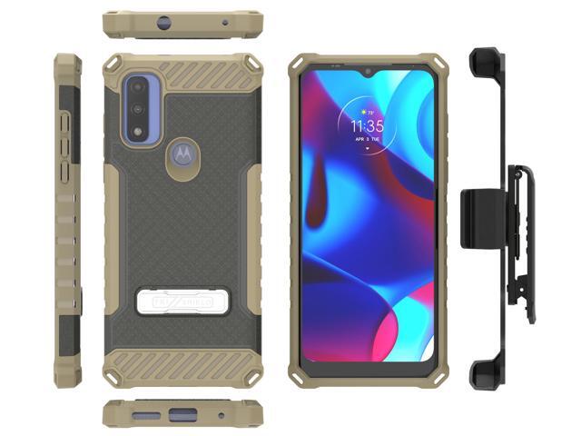 Rugged Brown Case Cover Stand + Belt Clip + Strap for Moto G Pure / G Power 2022