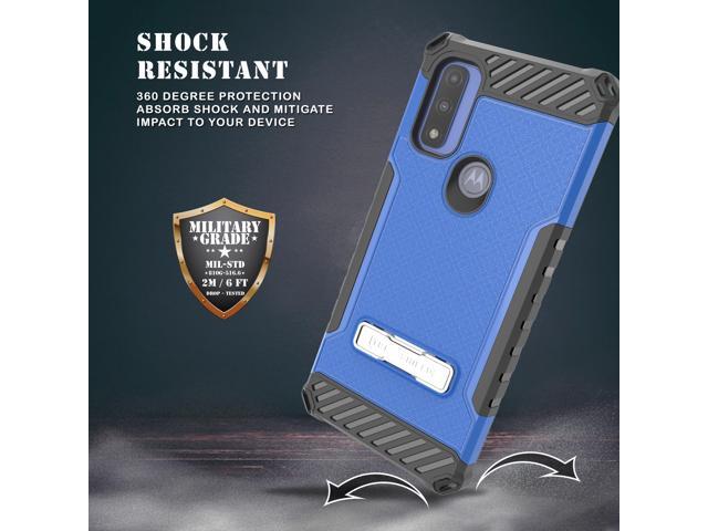 Blue Anti-Shock Case Cover Kickstand and Strap for Moto G Pure / G Power 2022