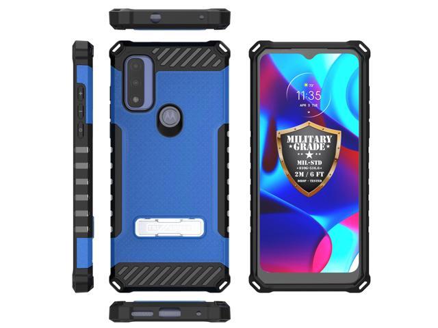 Blue Anti-Shock Case Cover Kickstand and Strap for Moto G Pure / G Power 2022