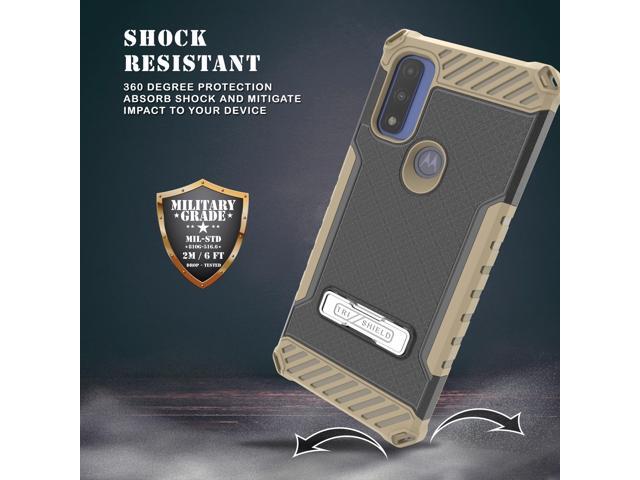 Brown Anti-Shock Case Cover Kickstand and Strap for Moto G Pure / G Power 2022