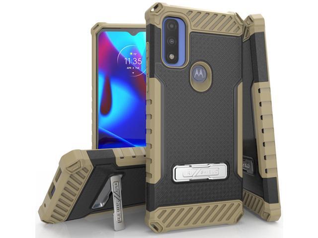 Brown Anti-Shock Case Cover Kickstand and Strap for Moto G Pure / G Power 2022