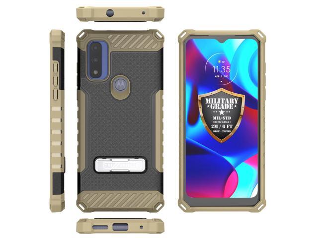 Brown Anti-Shock Case Cover Kickstand and Strap for Moto G Pure / G Power 2022