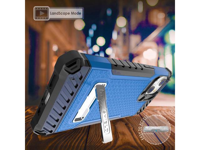 Blue Rugged Case Cover with Stand + Belt Clip Holster + Strap for iPhone 13