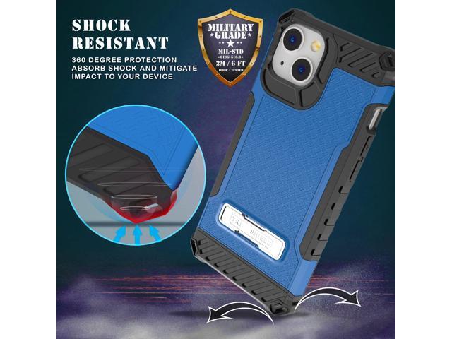 Blue Hybrid Anti-Shock Case Cover with Metal Kickstand and Strap for iPhone 13