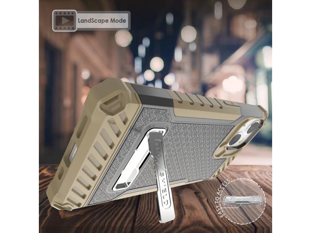Brown Hybrid Anti-Shock Case Cover with Metal Kickstand and Strap for iPhone 13