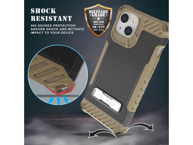 Brown Hybrid Anti-Shock Case Cover with Metal Kickstand and Strap for iPhone 13