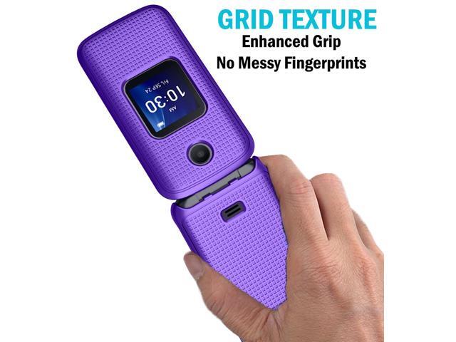 Purple Grid Case Hard Cover and Belt Clip for Alcatel Go Flip 4, TCL FLIP Pro