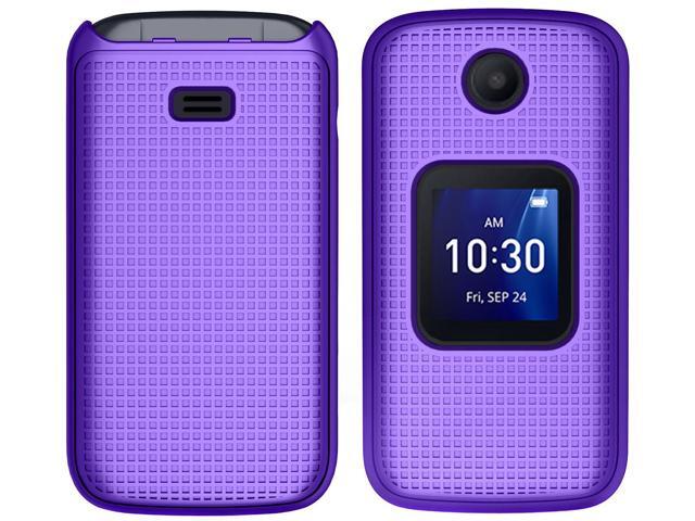 Purple Grid Case Hard Cover and Belt Clip for Alcatel Go Flip 4, TCL FLIP Pro