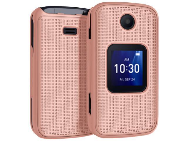Rose Gold Pink Grid Texture Hard Case Cover for Alcatel Go Flip 4, TCL FLIP Pro