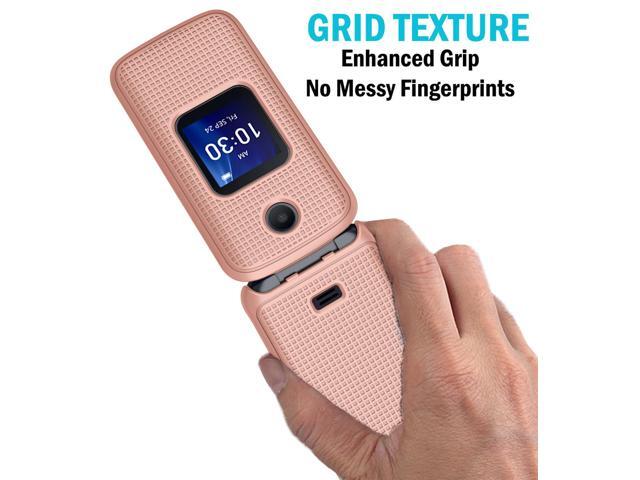 Rose Gold Pink Grid Texture Hard Case Cover for Alcatel Go Flip 4, TCL FLIP Pro