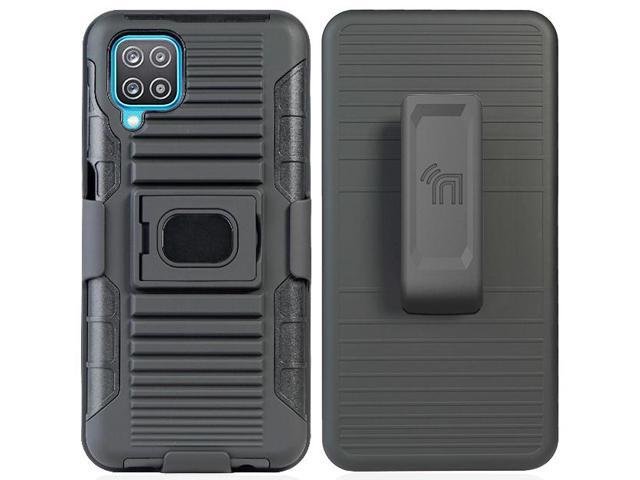 Black Rugged Grip Case with Ring Stand and Belt Clip for Samsung Galaxy A12 5G