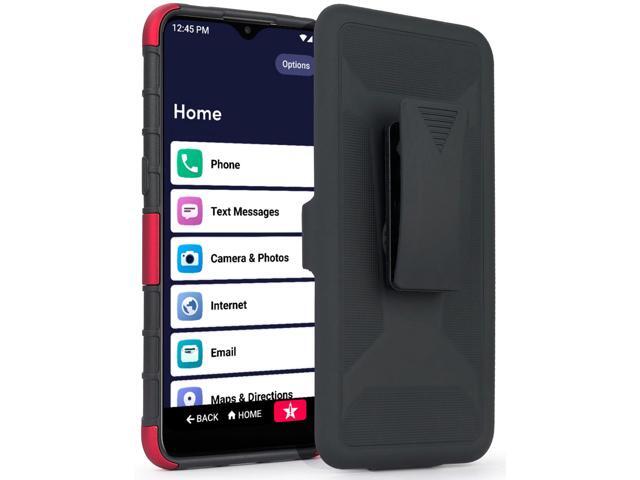 Red Rugged Case Stand and Belt Clip Holster for Lively Jitterbug Smart 3 Phone
