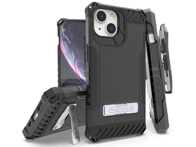 Black Rugged Case Cover with Stand + Belt Clip Holster + Strap for iPhone 13