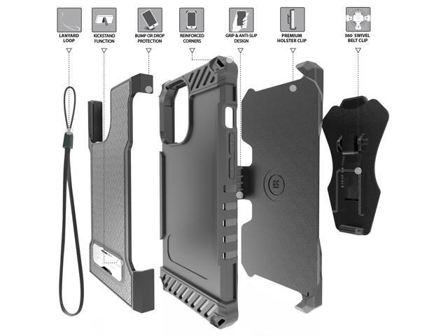 Black Rugged Case Cover Stand + Belt Clip Holster + Strap for iPhone 13 Pro Max