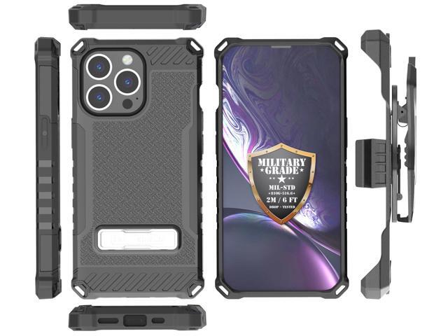Black Rugged Case Cover Stand + Belt Clip Holster + Strap for iPhone 13 Pro Max