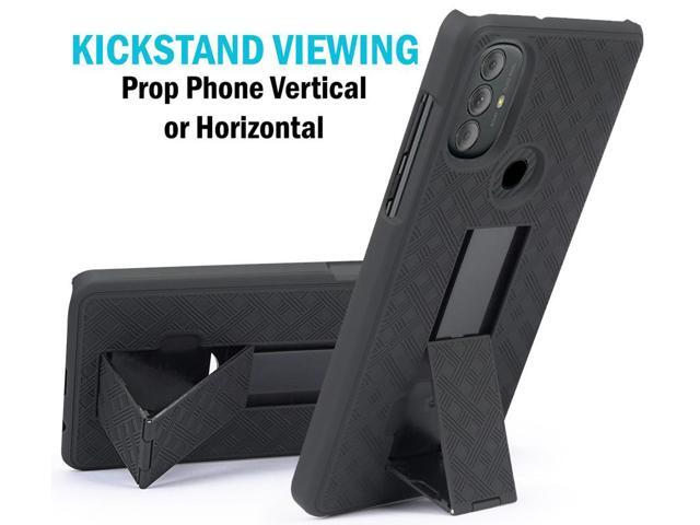 Black Hard Case Cover Stand and Belt Clip Holster Combo for Moto G Power (2022)
