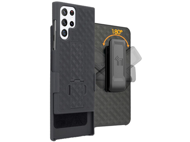 Black Hard Case Cover Stand and Belt Clip Holster Combo for Galaxy S22 Ultra