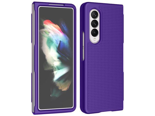 Purple Grid Protector Case Slim Hard Shell Cover for Samsung Galaxy Z Fold 3 5G