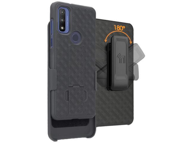 Black Hard Case Cover with Stand and Belt Clip Holster for Moto G Pure (2021)