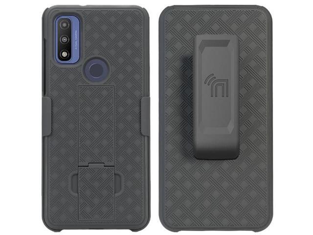Black Hard Case Cover with Stand and Belt Clip Holster for Moto G Pure (2021)