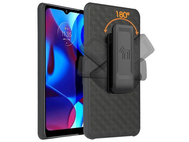Black Hard Case Cover with Stand and Belt Clip Holster for Moto G Pure (2021)