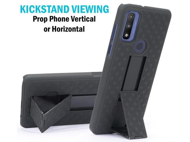 Black Hard Case Cover with Stand and Belt Clip Holster for Moto G Pure (2021)