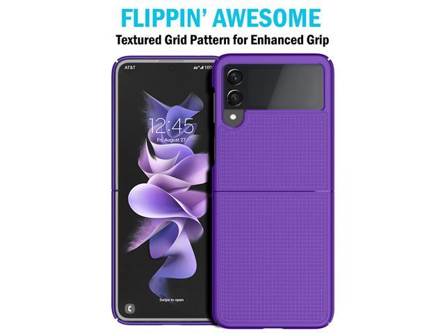 Purple Grid Textured Hard Case Slim Phone Cover for Samsung Galaxy Z Flip 3 5G