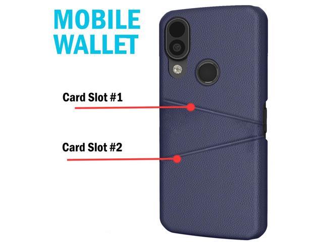 Navy Blue Vegan Leather Credit Card Slot Wallet Case Cover for CAT S62 PRO Phone